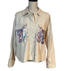 Topshop Mermaid Sequin Button Down Denim Shirt Sz-M